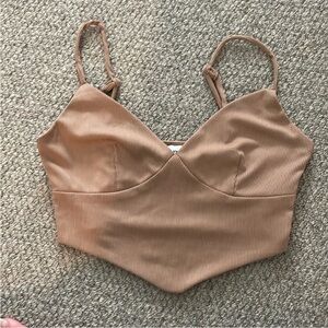 Princess Polly Brown Tan Ribbed Textured Crop Top